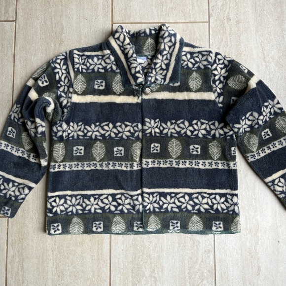 Patterned women’s fleece jacket vintage Monterey Bay Clothing Company size M - Picture 2 of 7